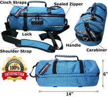 Load image into Gallery viewer, BOMBER CASE - 14 inch Smell Proof Duffle Bag, Locking Sealed Zipper, Padded Interior, Internal Pockets, Adjustable Cinch Straps, Odor Proof Carbon Lined Filter, Combination Lock
