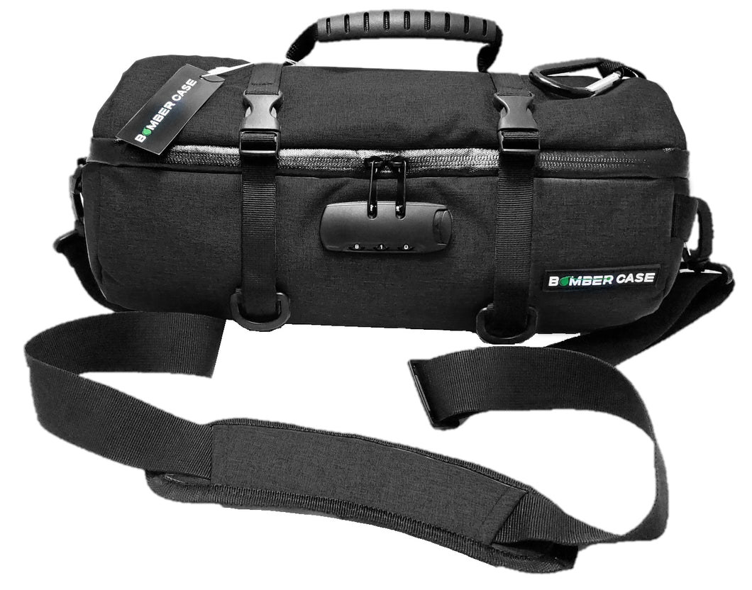BOMBER CASE - 14 inch Smell Proof Duffle Bag, Locking Sealed Zipper, Padded Interior, Internal Pockets, Adjustable Cinch Straps, Odor Proof Carbon Lined Filter, Combination Lock